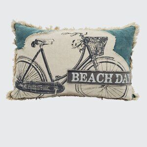 Decorative Primitives By Kathy Beach Day Bicycle Throw Pillow 19" X 12" Cotton &